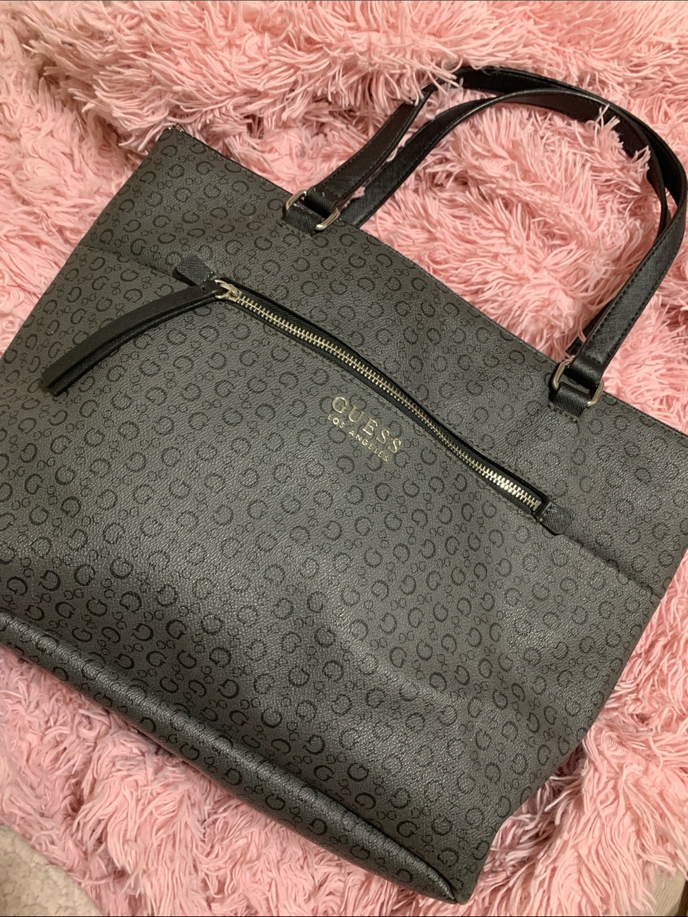 ✨LOVE FOR A LIFETIME✨GUESS Black Logo-Print Tote with Silver Hardware